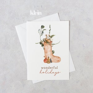 Maravillosa tarjeta navideña, tarjeta de Navidad simple, tarjeta de Navidad boho, tarjeta de felicitación de feliz Navidad, tarjeta festiva