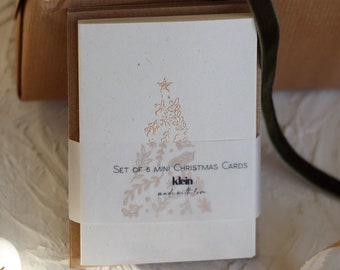 Mini Christmas Cards Set, Gold Embossed Design, Kraft Envelopes