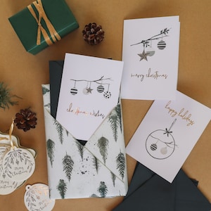 Conjunto de 6 cartões de Natal em folha de ouro, conjunto de cartões de Natal, pacote de cartões de Natal, cartões de Natal e envelopes