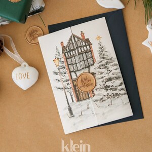 Ausgefallene Weihnachtskarte, Luxus Weihnachtskarte, Weihnachtswachssiegel Karte, Gatefold Weihnachtskarte