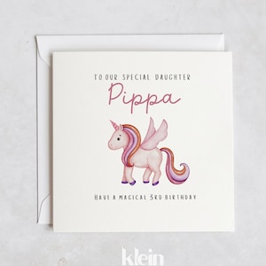 Biglietto personalizzato per 2°, 3° e 4° compleanno, Biglietto di compleanno per ragazze, Biglietto con unicorno per il 3° compleanno, Biglietto di compleanno per nipote e figlia