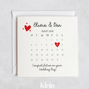 Gepersonaliseerde kalender trouwdagkaart, kalenderkaart, unieke trouw- en verlovingskaart