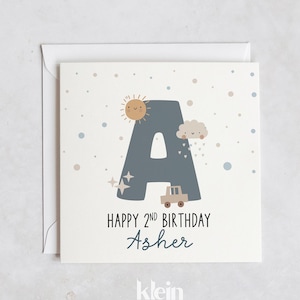 Garçon 2e carte d'anniversaire, carte 1er anniversaire personnalisée, 1er 2e 3e anniversaire, carte d'anniversaire monogramme