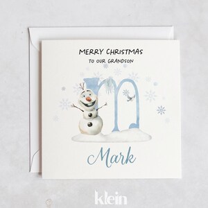 Carte de Noël personnalisée petit-fils, carte de Noël fils, carte pour neveu, joli bonhomme de neige garçon, carte de Noël bébé garçon, carte la reine des neiges Olaf