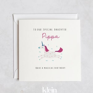 Biglietto personalizzato per 2°, 3° e 4° compleanno, Biglietto di compleanno per ragazze, Biglietto con unicorno per il 3° compleanno, Biglietto di compleanno per nipote e figlia