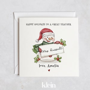 Kerstkaart voor leraar, gepersonaliseerde kaart voor leraar, aan mijn leraar, gepersonaliseerde kerstcadeaus voor leraar