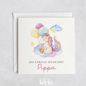 Biglietto con unicorno per il 3° compleanno, biglietto personalizzato per il 2°, 3° e 4° compleanno, celebrazione dell'unicorno, biglietto di compleanno per nipote e figlia