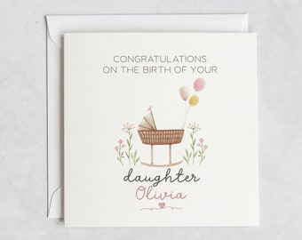 New Daughter Card, Personalized Baby Girl Congratulations