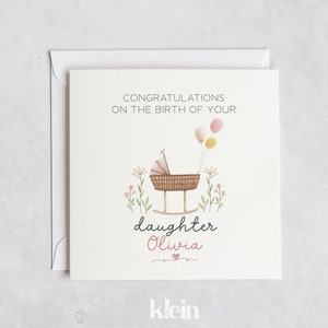 Congratulations on the birth of your daughter, New daughter card, New parents card, New born card