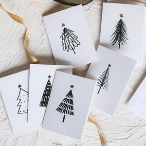 Set of 6 mini Christmas Cards, Christmas Cards Pack, Set of Small Mini Christmas Cards, Christmas Tree Cards