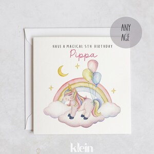 Biglietto con unicorno per il 5° compleanno, biglietto personalizzato per il 2°, 3° e 4° compleanno, celebrazione dell'unicorno, biglietto di compleanno per nipote, figlia e nipote
