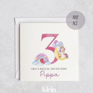 Biglietto personalizzato per il 2°, 3° e 4° compleanno, Celebrazione dell'unicorno, Biglietto per l'unicorno per il 3° compleanno, Biglietto di compleanno per la nipote e la nipote