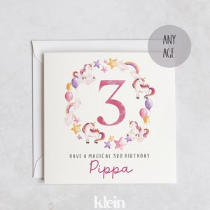 Biglietto personalizzato per il 2°, 3° e 4° compleanno, Celebrazione dell'unicorno, Biglietto per l'unicorno per il 3° compleanno, Biglietto di compleanno per la nipote e la nipote