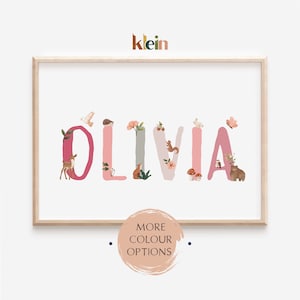 Personalisierte Baby Name Wandkunst, entzückender Waldtiername Druck, personalisierte Mädchenname, neues Baby Geschenk