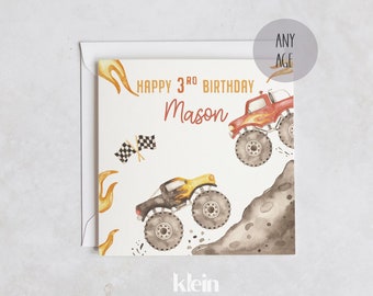 Personalized Monster Truck Birthday Card, Boys Age Card
