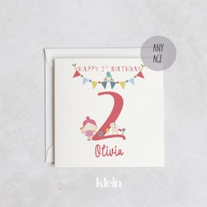 Biglietto personalizzato per 2°, 3° e 4° compleanno, Biglietto di compleanno per ragazze, Biglietto fata per il 2° compleanno, Biglietto di compleanno per nipote e figlia