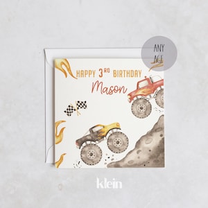 Carte personnalisée de Monster Truck, carte d'anniversaire d'âge garçon, carte d'anniversaire de garçons, carte d'anniversaire de camions, Monster Trucks