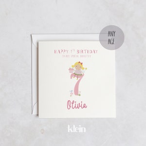 Carte personnalisée du 2e 3e 4e anniversaire, carte d’anniversaire des filles, carte de fée pour le 7e anniversaire, carte d’anniversaire de la nièce fille petite-fille