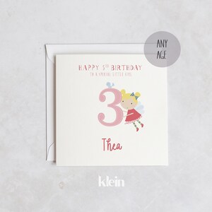 Carte d'anniversaire personnalisée 2e 3e 4e, carte d'anniversaire pour filles, carte de fée pour 3e anniversaire, carte d'anniversaire petite-fille nièce fille