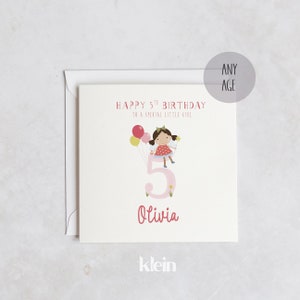Carte personnalisée du 2e 3e 4e anniversaire, carte d’anniversaire des filles, carte de fée pour le 5e anniversaire, carte d’anniversaire de la nièce fille petite-fille