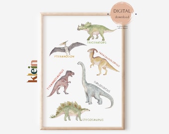 Watercolour Dinosaurs Print, Nursery Wall Art