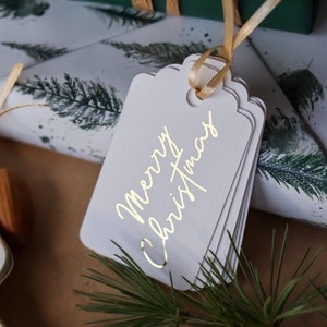 Set of 8 Christmas Gift Tags, Gold foil Christmas Gift Tags, Christmas Presents Tags, Set of Gift Tags, Christmas Gift Tags Handmade