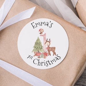 24 Personalised 1st Christmas Label Stickers, 1st Christmas Stickers, First Christmas Gift Labels, Gift Sticker, Baby&#39;s 1st Christmas