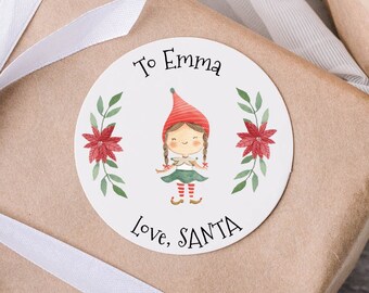 Personalized Elf Christmas Gift Stickers, Holiday Present Labels