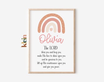 Personalised Numbers 6:24-26 Nursery Print, Blush Rainbow Decor