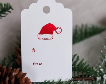 Santa Hat Red Foil Christmas Gift Tags, To From, Set of 8, Co-worker Gift