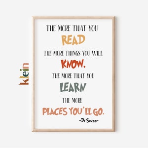 Dr Seuss quote nursery print, Dr Seuss nursery decor, Dr Seuss kids room decor, The more that you read print, The more that you learn print