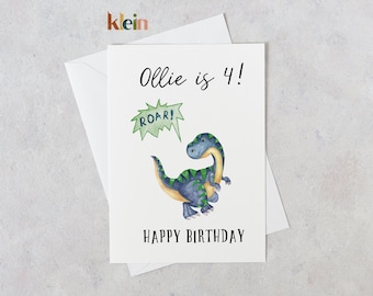 Personalised Dinosaur Birthday Card, Kids Age Card