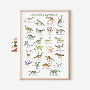 Impresión del alfabeto de dinosaurios, alfabeto de dinosaurios, arte de pared con el alfabeto, impresión de dinosaurios para guardería, decoración de dinosaurios, impresión del alfabeto para guardería