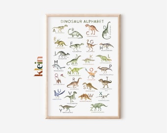 Dinosaur Alphabet Print, Dinosaur Alphabet, Alphabet Wall Art, Dinosaur Nursery Print, Dinosaur Decor, Nursery Alphabet Print