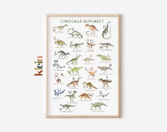 Dinosaur Alphabet Nursery Print, Kids Wall Art