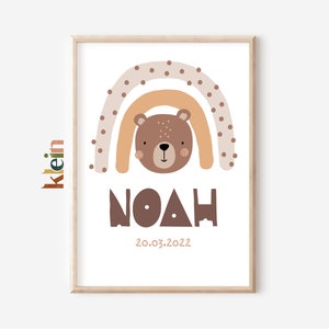 Personalised Baby Name Print, Scandinavian style Nursery Print, Personalised Boys Name, New Baby Gift, Cute Bear Print