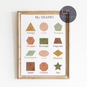 Shapes nursery print, My shapes, Nursery decor, Earthy colours, Educational poster, Kids room decor, Playroom decor, Classroom decor
