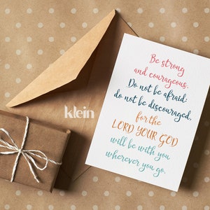 Be strong and courageous card, Encouragement greeting card, Joshua 1:9 bible verse greeting card, Bible verse card, Christian card UK