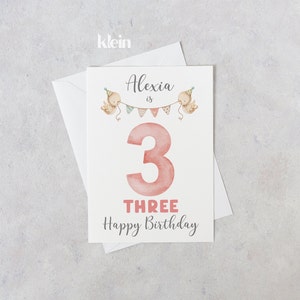Personalisierte Geburtstagskarte, Geburtstagskarte 3. Geburtstag, 3. Geburtstagskarte, Geburtstagskarte für Mädchen, Geburtstagskarte