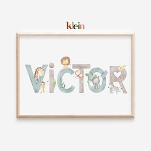 Impresión personalizada del nombre del bebé, Safari Nursery Wallart, nombre personalizado de los niños, nuevo regalo del bebé, impresión de animales de Safari