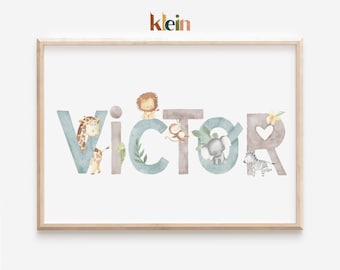 Personalised Safari Nursery Print, Baby Name Wall Art