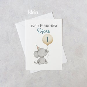 Biglietto di primo compleanno personalizzato, biglietto di 1° compleanno ragazzo, biglietto per il primo compleanno, biglietto di 1° compleanno dell'elefante