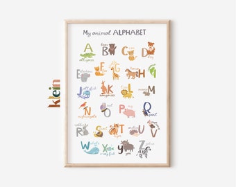 Animal Alphabet Print | ABC Nursery Wall Art | Educational Kids Print | Baby Room Decor