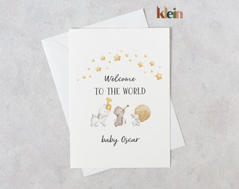 Personalised Welcome to the world card, Welcome to the world card for baby with cute animals, New baby card, Welcome to the world