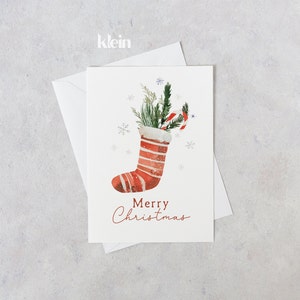 Tarjeta de Feliz Navidad, Tarjeta de Navidad sencilla, Medias navideñas, Tarjetas navideñas, Tarjeta festiva