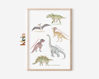 Watercolor Dinosaurs Print, Nursery Wall Art