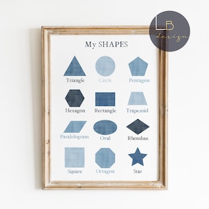 Blaue Formen Druck für die Schule zu Hause, blaue Formen Druck, Meine Formen, Lernposter, Kinderzimmer Dekor, Klassenzimmer Dekor, Spielzimmer Dekor