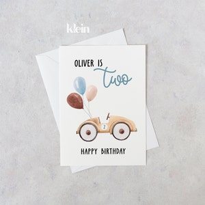 Carte personnalisée de 2e anniversaire, Carte de joyeux anniversaire pour les voitures pour les garçons, Carte pour les enfants de deux ans, Deuxième anniversaire garçon