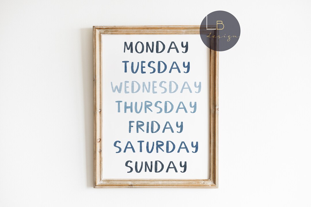 Blue Week. Sign Blue Days of the Week Print, Kids Room Decor - Etsy