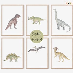 Láminas artísticas de dinosaurios para habitación infantil, juego de 6 (archivo digital)